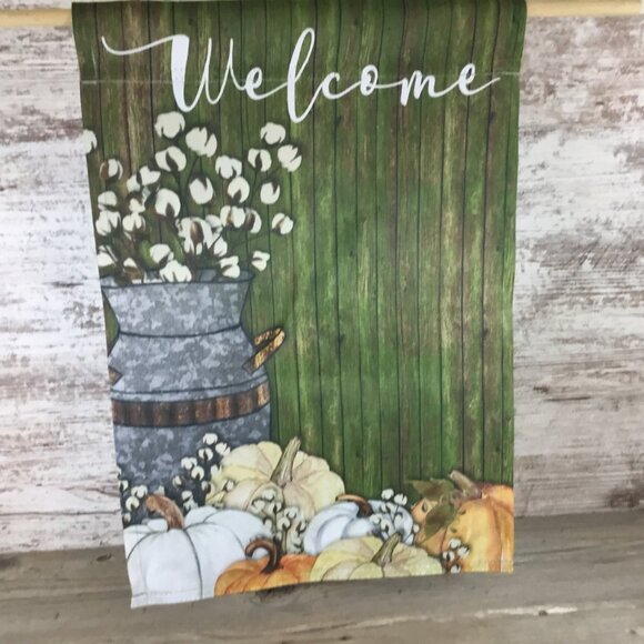 Welcome Milk Can Pumpkins Fall Garden Flag - Picture 5 of 5